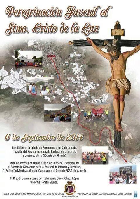 Este sábado, 6 de septiembre, se llevará a cabo la Peregrinación Juvenil al Santísimo Cristo de la Luz de Dalías