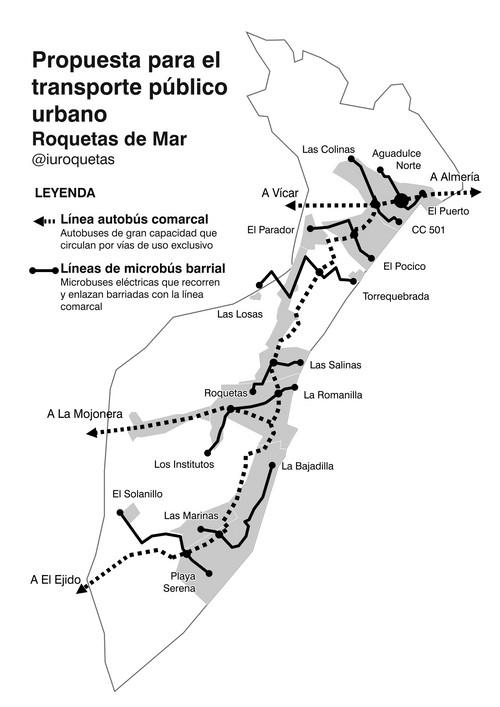 IU Roquetas pide un estudio de viabilidad del autobús urbano para conectar todas las barriadas del municipio