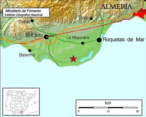 El Poniente almeriense tiembla durante unos segundos a causa de un terremoto de 3,4 en la escala Richter