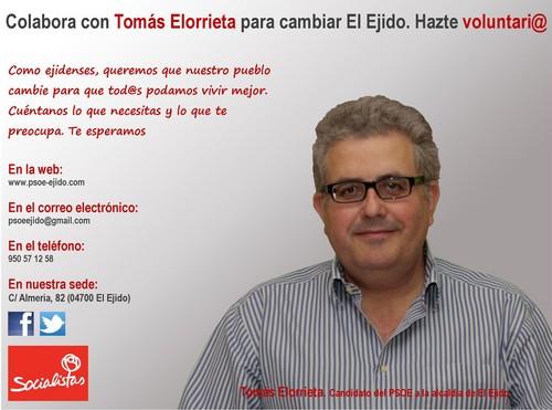 El PSOE de El Ejido anima a los ciudadanos a participar en la candidatura de Tomás Elorrieta a la alcaldía