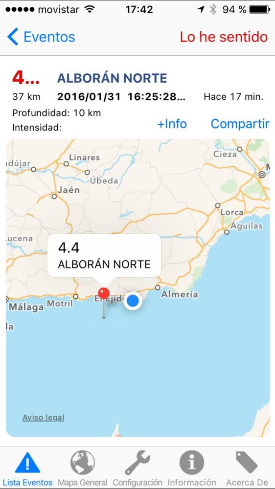 Un terremoto de 4,4 grados en la escala Richter sobresalta al Poniente almeriense