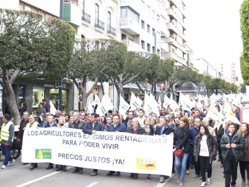 Más de 2.500 personas se manifiestan en Almería por los bajos precios, tras una jornada de paro secundada al 100%