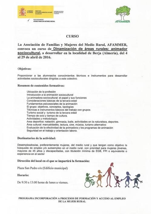 El Ayuntamiento de Berja y Afammer organizan un curso de animador sociocultural