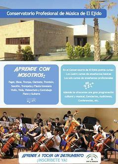 Abierto el plazo durante el mes de abril para solicitar el ingreso para estudiar en el Conservatorio Profesional de Música de El Ejido en el curso 2016/2017