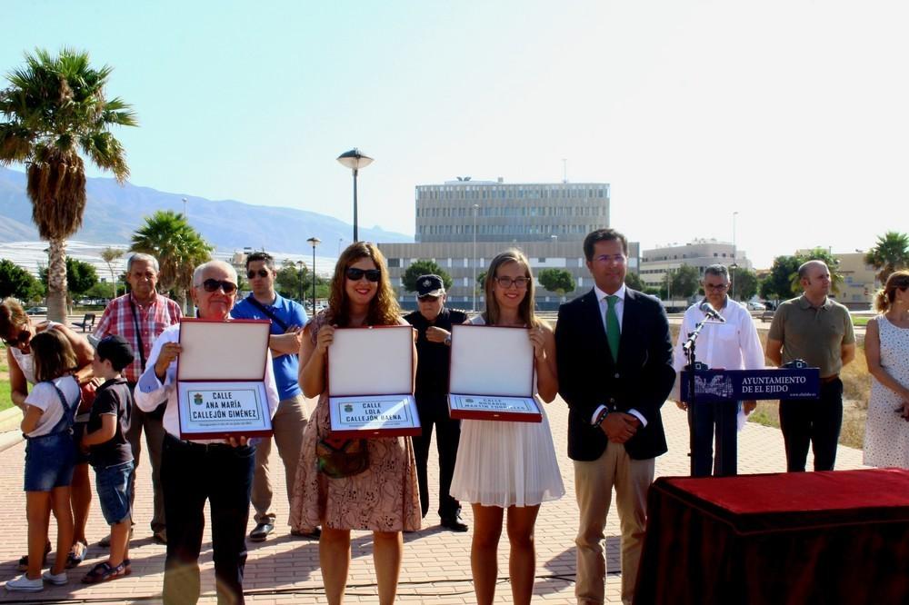 Lola Callejón Baena, Rosario Martín Fornieles y Ana Mª Callejón Giménez ya tienen su calle en El Ejido como mujeres ejemplares de la ciudad
