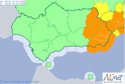 La AEMET prolonga hasta las 11:00 horas de mañana la alerta naranja por fuertes lluvias en el Poniente