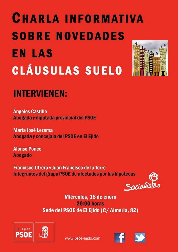 El PSOE de El Ejido acogerá el miércoles una charla sobre las novedades en las cláusulas suelo