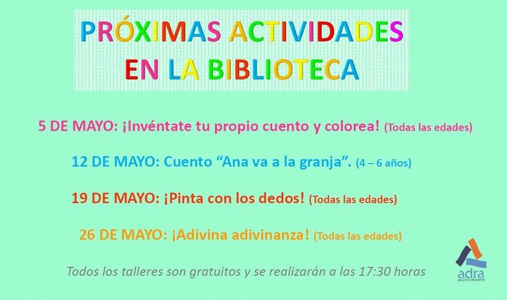 La sección infantil de la Biblioteca Municipal acoge cuatro talleres gratuitos el mes de mayo
