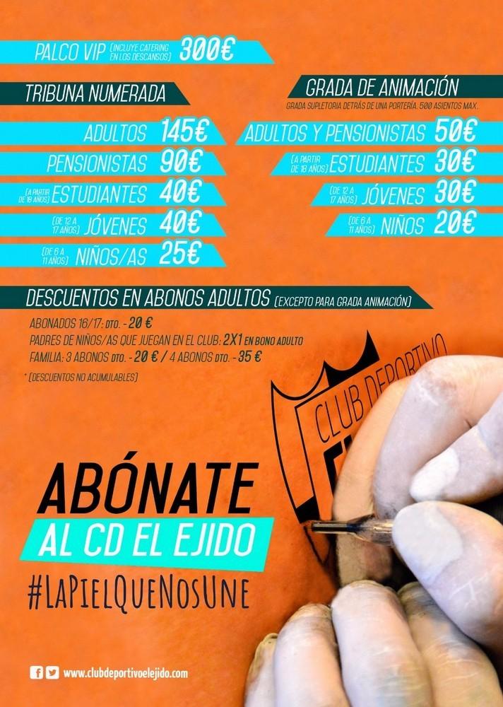 Los aficionados del CD El Ejido pueden retirar desde hoy sus abonos para la temporada 17-18