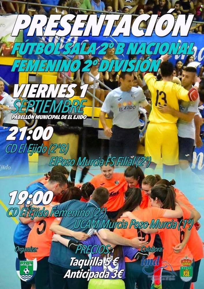El CD El Ejido FS y fútbol sala femenino harán sus presentaciones ante el público celeste el próximo 1 de septiembre