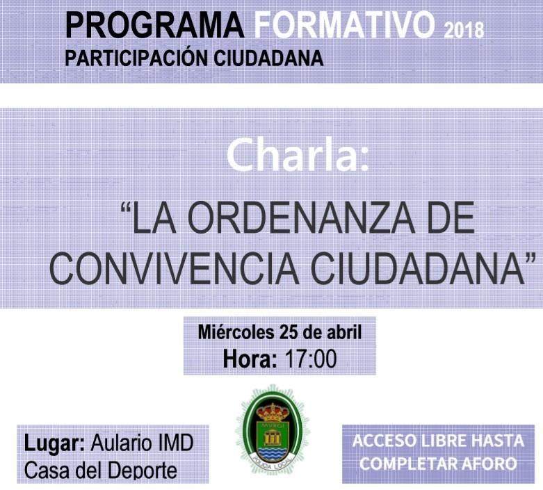 El Ayuntamiento promueve el contenido de 'La ordenanza de Convivencia Ciudadana' a través de una  charla el 25 de abril
