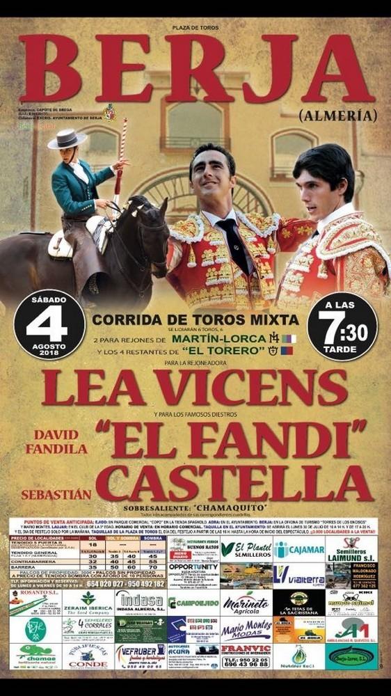 Lea Vicens, Sebastián Castella y El Fandi protagonizan la feria taurina de Berja