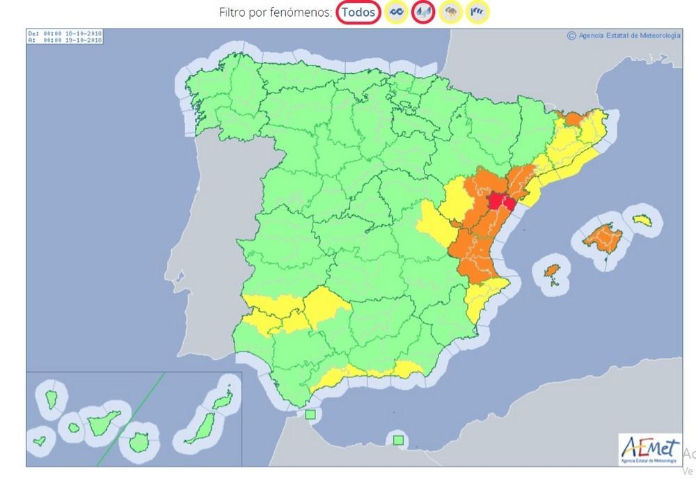 La AEMET activa la alerta amarilla por fuertes lluvias el jueves en el Poniente y la capital