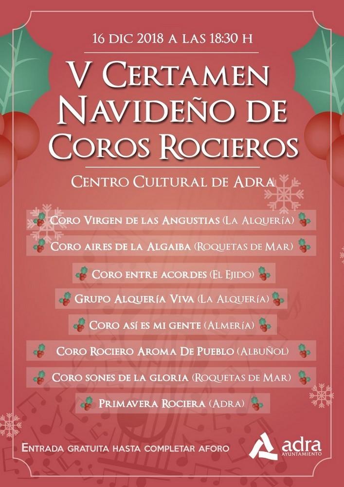 Adra celebra su V Certamen Navideño de Coros Rociero el próximo domingo
