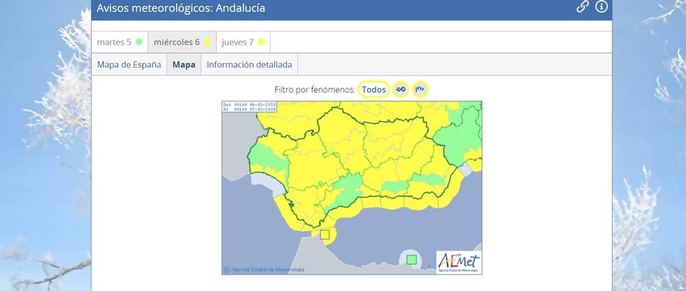 La AEMET activa la alerta amarilla por fuerte viento y olas de hasta tres metros en el Poniente