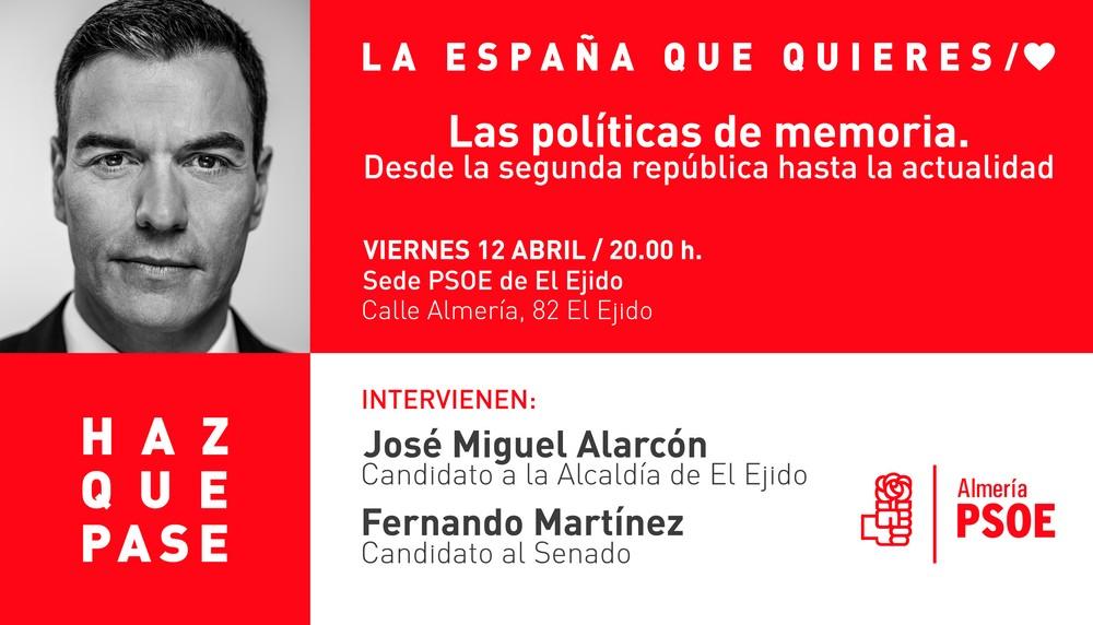 El PSOE de El Ejido acogerá mañana viernes una charla sobre memoria histórica