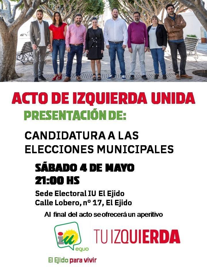 Izquierda Unida El Ejido - Equo presentan en acto público a su lista de candidatos