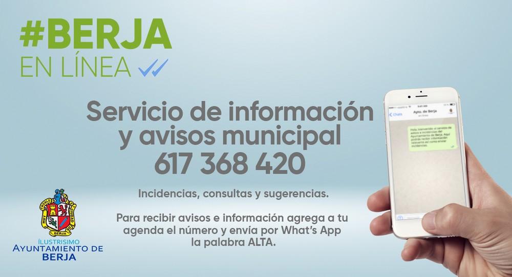 El Ayuntamiento de Berja pone en marcha un servicio de comunicación a través de Whatsapp
