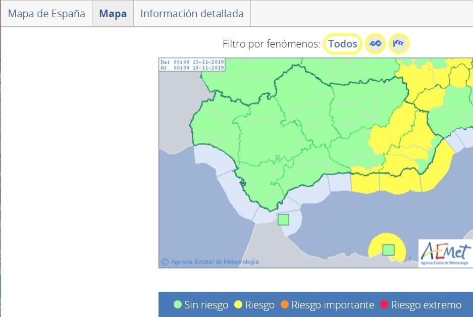 La AEMET activa la alerta amarilla para el miércoles y el jueves por fuerte viento del oeste y olas en el Poniente y la capital