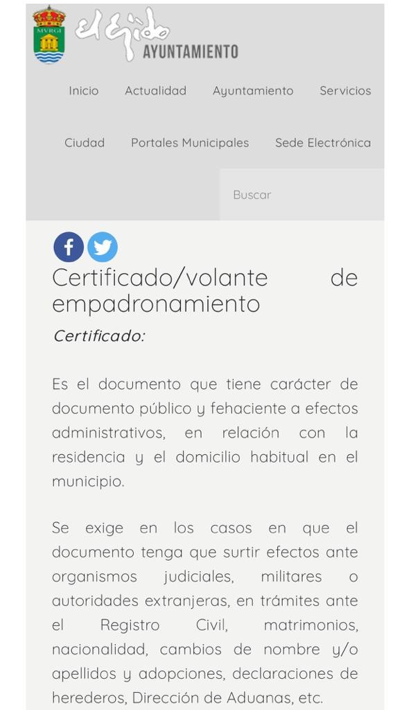 El gobierno local activa de forma excepcional y mientras se mantenga el Estado de Alarma un servicio especial para la obtención del Certificado de Empadronamiento vía online