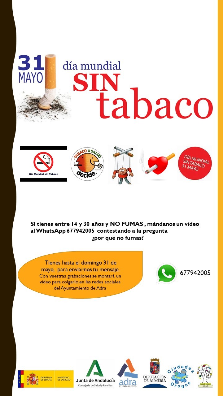 Adra celebrará el Día Mundial sin Tabaco con un vídeo grabado por los vecinos