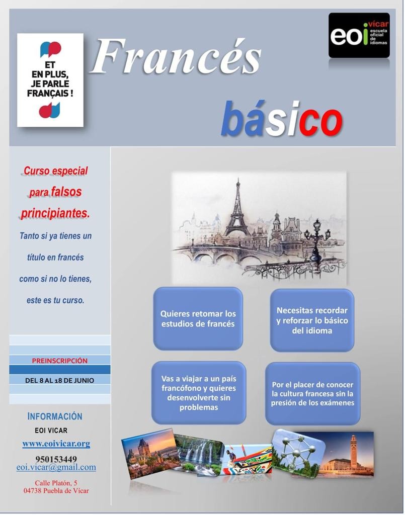 La Escuela Oficial de Idiomas de Vícar ofrece un novedoso curso de francés para principiantes, único en la provincia