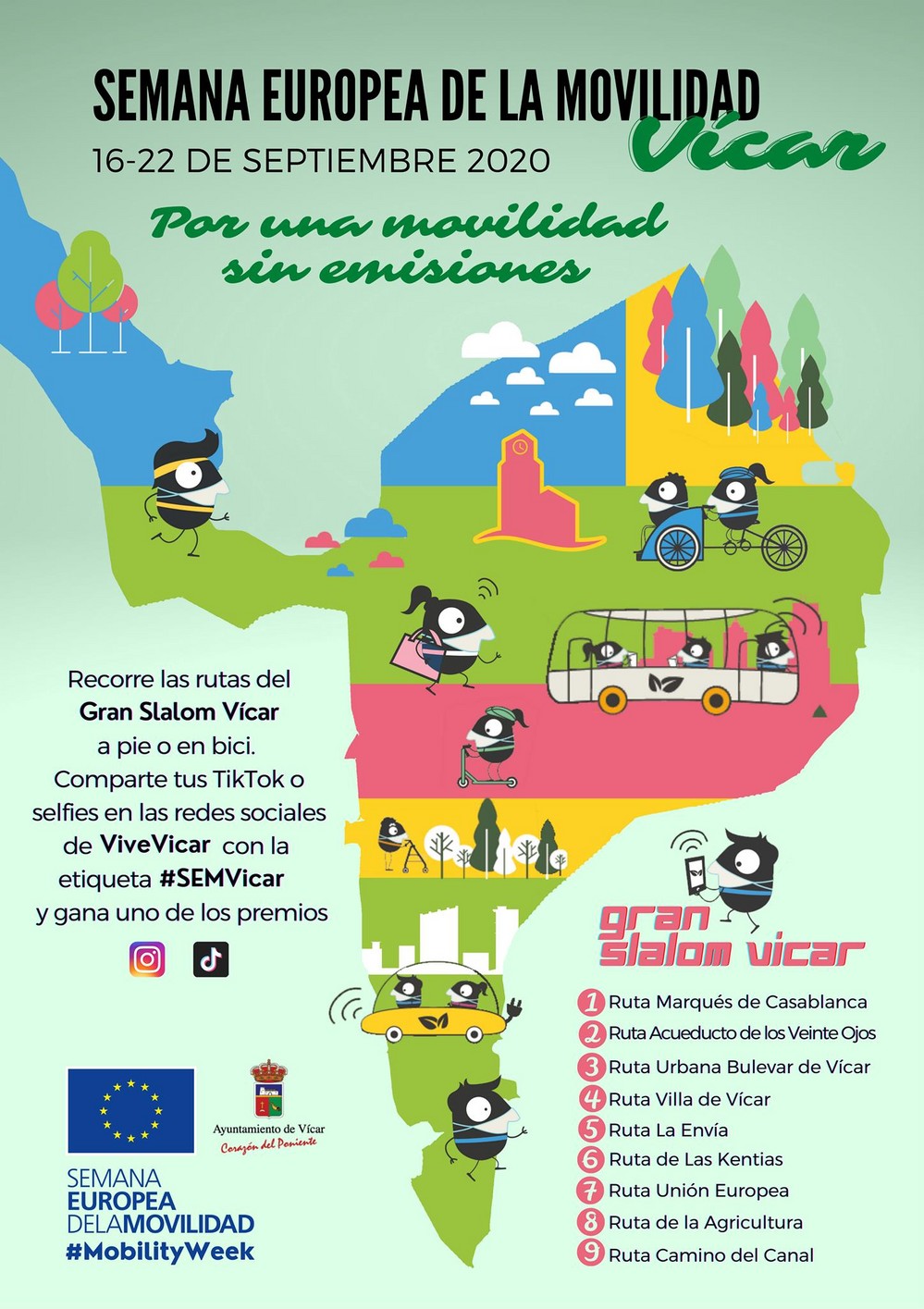 Las nueve rutas que integran la iniciativa Gran Slalom de Vícar, protagonistas de la Semana Europea de la Movilidad