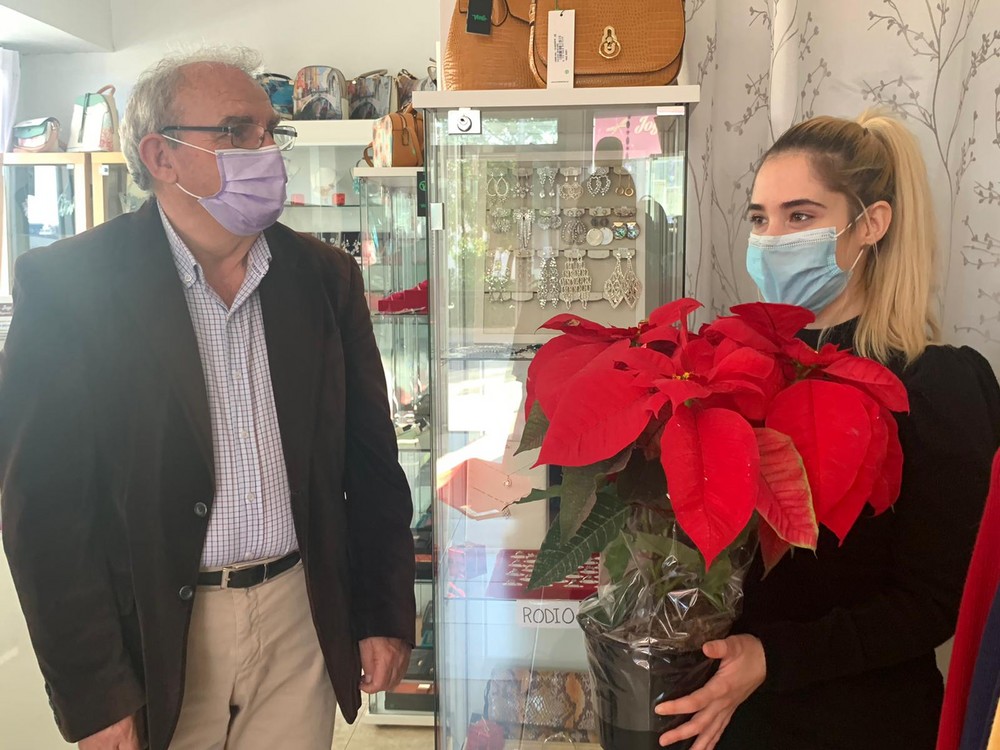 Alfombras rojas y flores de Pascua para engalanar los comercios de Vícar en Navidad