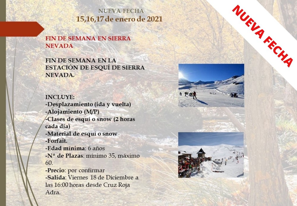El Ayuntamiento de Adra aplaza al 15 de enero la visita a la estación de esquí de Sierra Nevada