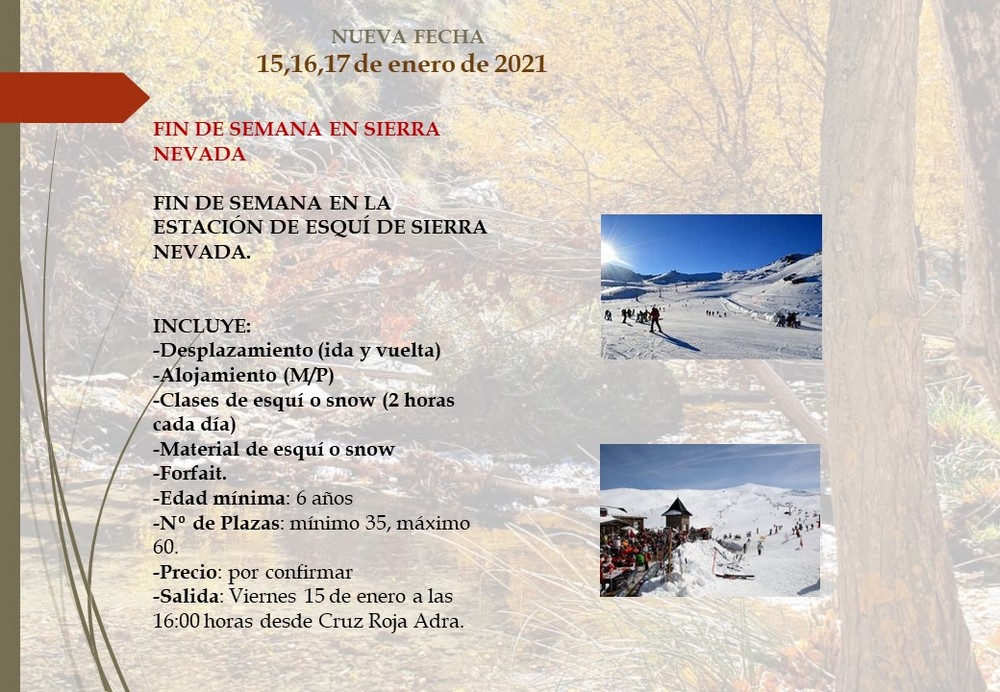 El Ayuntamiento organiza este fin de semana una visita a la estación de esquí de Sierra Nevada