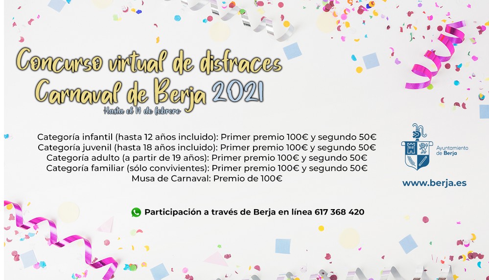 El Ayuntamiento de Berja convoca un concurso virtual de disfraces de Carnaval