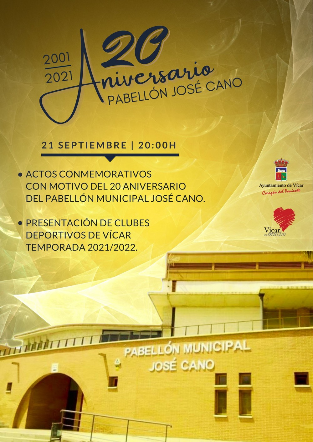 Vícar prepara el XX aniversario del Pabellón Municipal José Cano