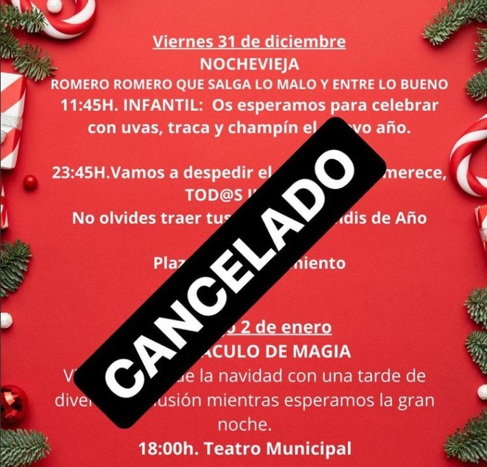 El Ayuntamiento de Dalías cancela las actividades de Nochevieja