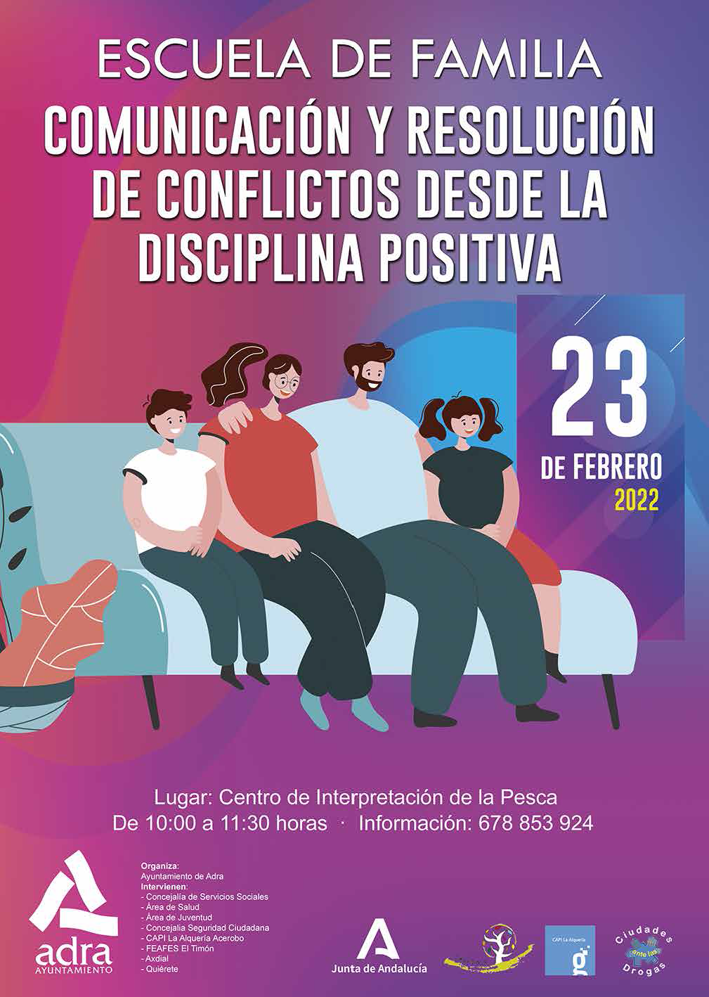 ‘Comunicación y resolución de conflictos desde la disciplina positiva’  es la próxima charla de la ‘Escuela de Familia’ de Adra
