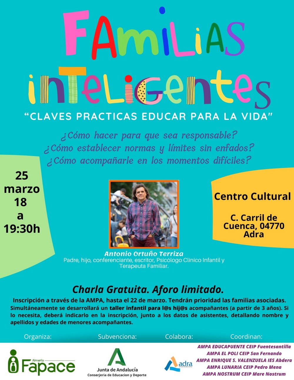 Adra acoge ‘Familias Inteligentes’, una charla sobre las claves prácticas para “educar para la vida” a los jóvenes