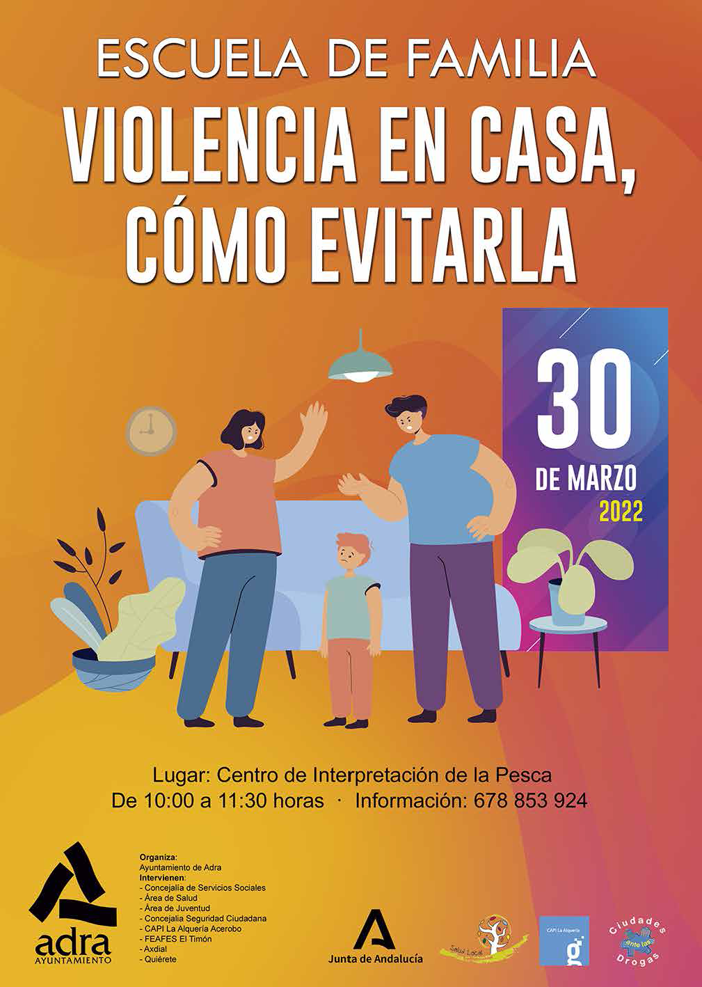 ‘Violencia en casa, cómo evitarla’ es el próximo coloquio de la ‘Escuela de Familia’ de Adra