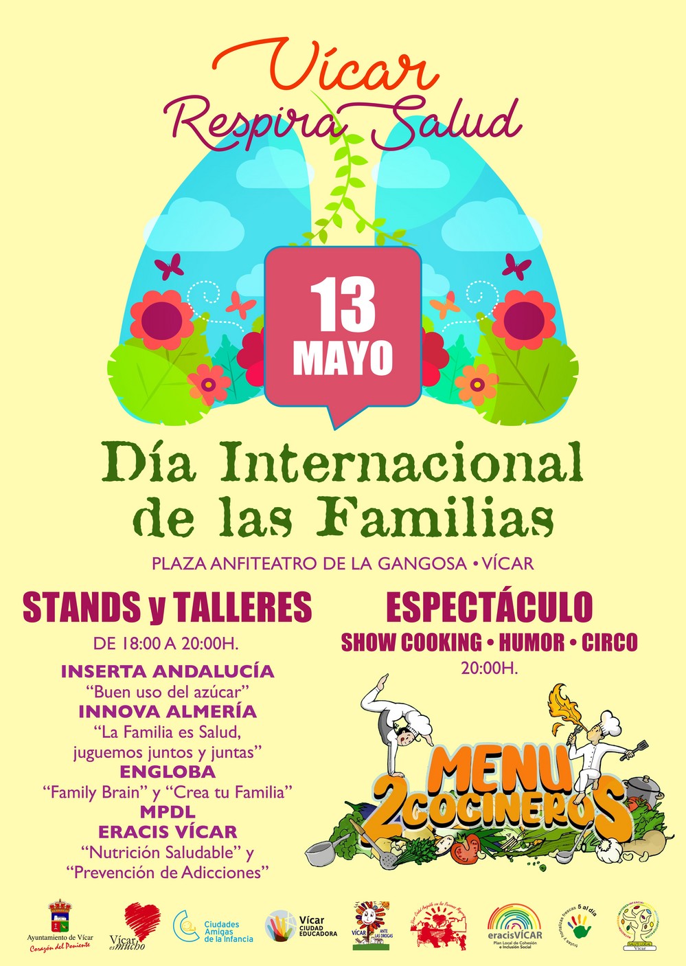 Vícar se suma a la celebración del Día Internacional de las Familias con talleres saludables y el espectáculo ‘Menú 2 Cocineros’
