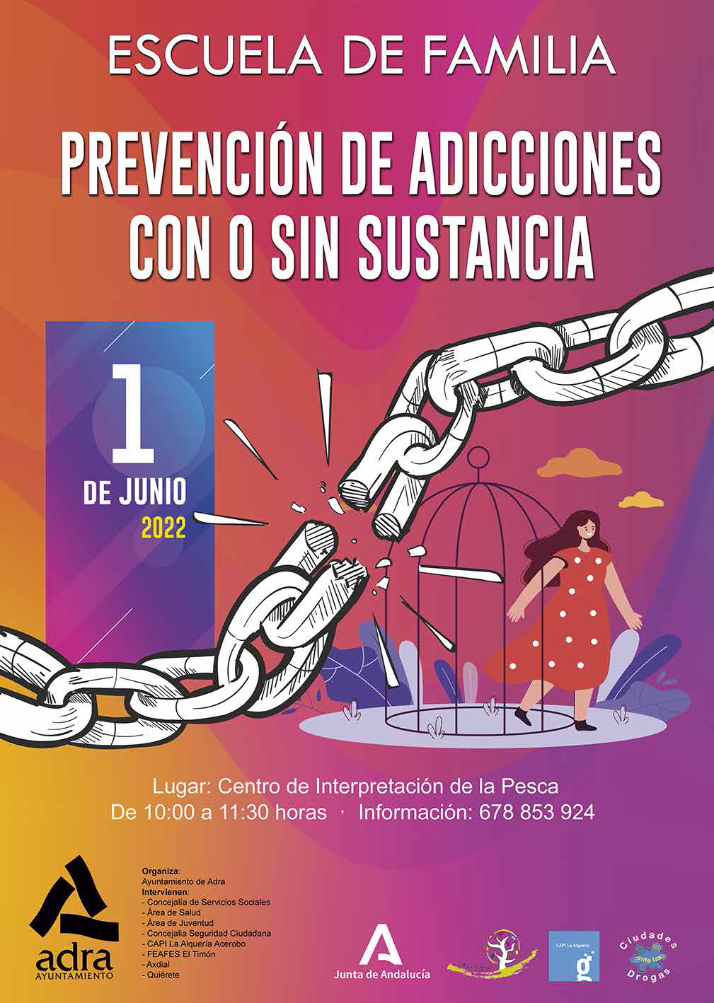 La Escuela de Familia de Adra acoge un nuevo coloquio sobre adicciones el próximo 1 de junio