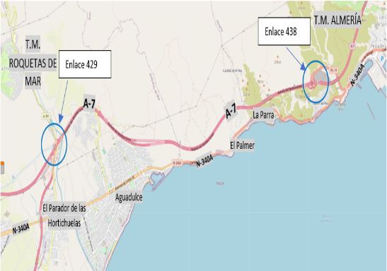 Aprueban el proyecto de trazado del tercer carril en un tramo de la A-7 entre Roquetas de Mar y Almería