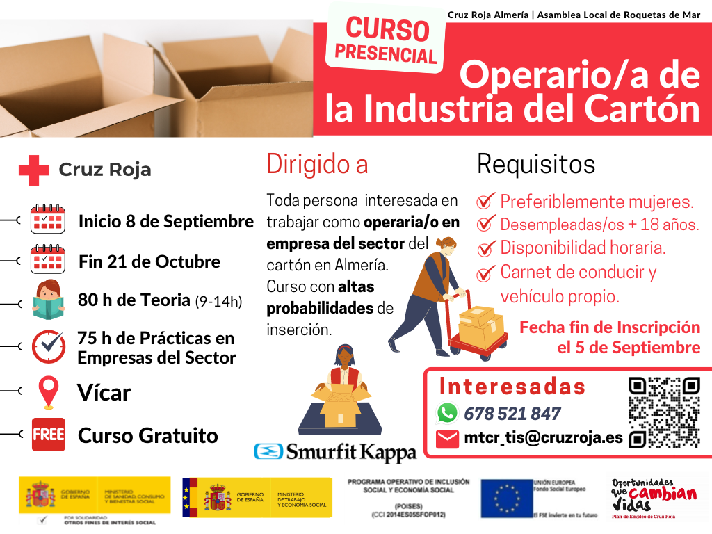 Mujeres de Vícar recibirán formación como operarias de la industria del cartón a través de Cruz Roja y el Ayuntamiento