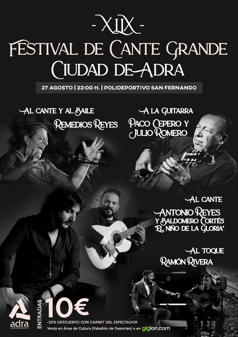 El Festival de Cante Grande ‘Ciudad de Adra’ celebra el 27 de agosto su XLIX edición de la mano de Paco Cepero