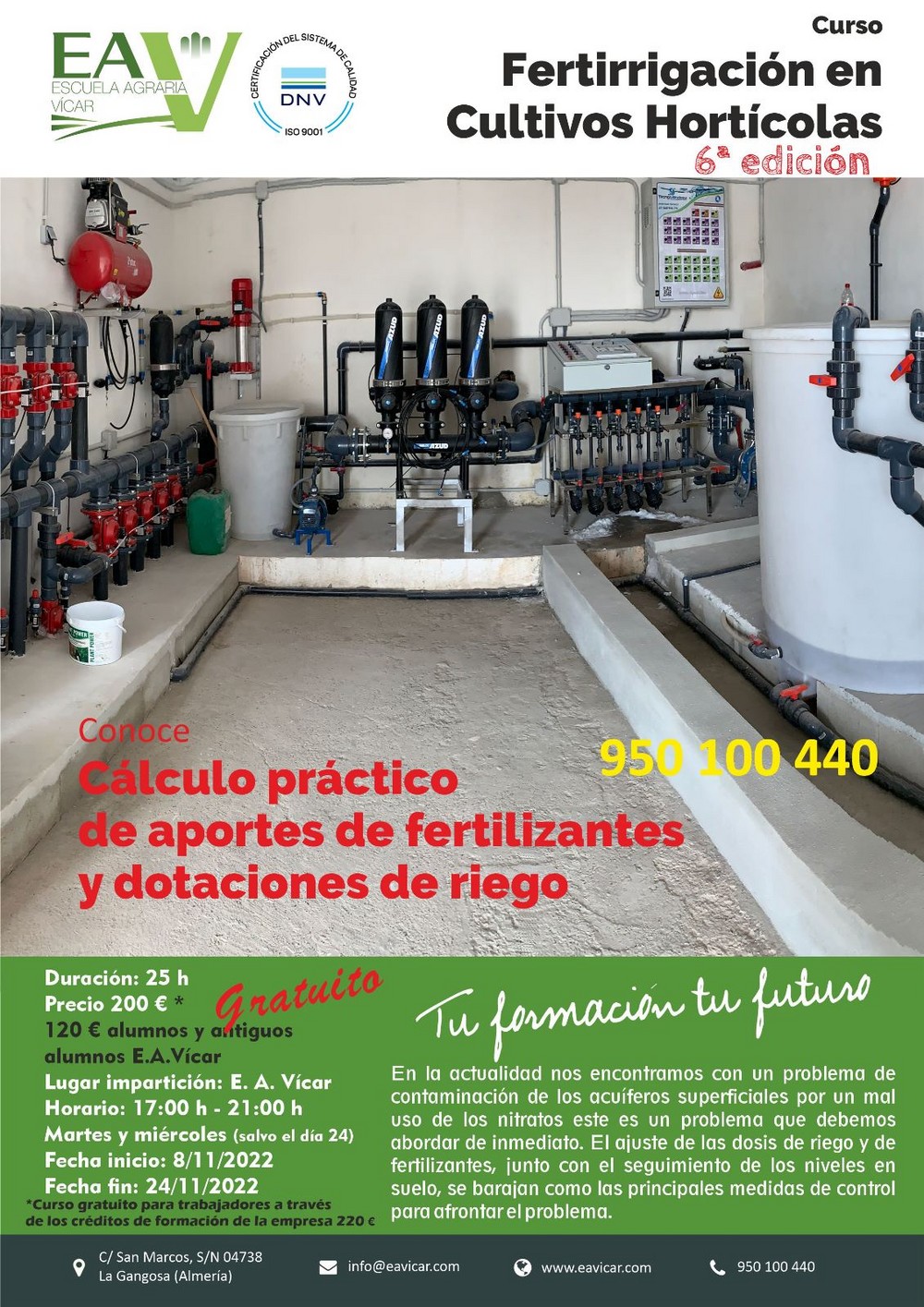La Escuela Agraria de Vícar programa un nuevo curso de fertirrigación de cultivos