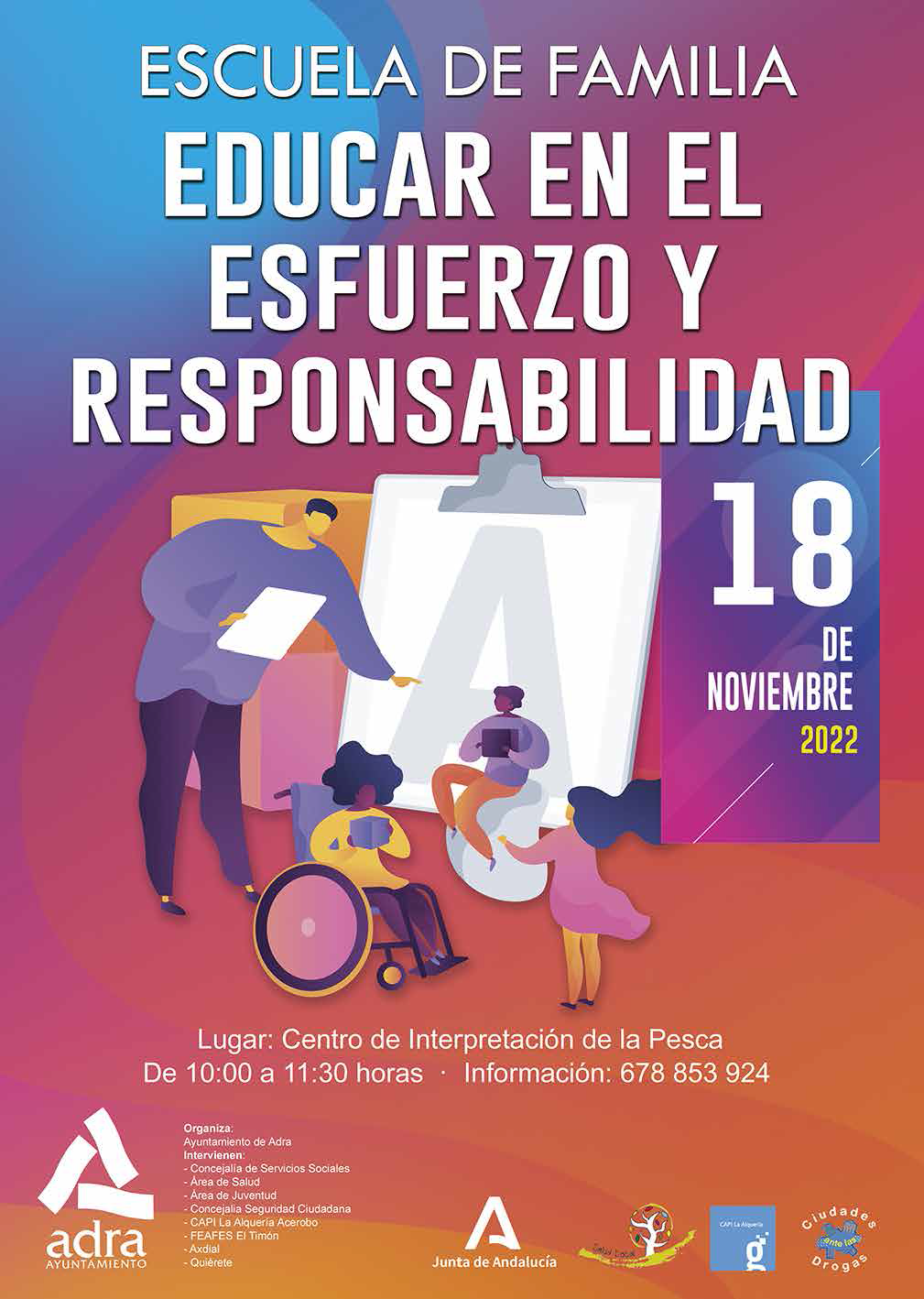 ‘Educar en el esfuerzo y responsabilidad’ es la siguiente charla de la Escuela de Familia de Adra