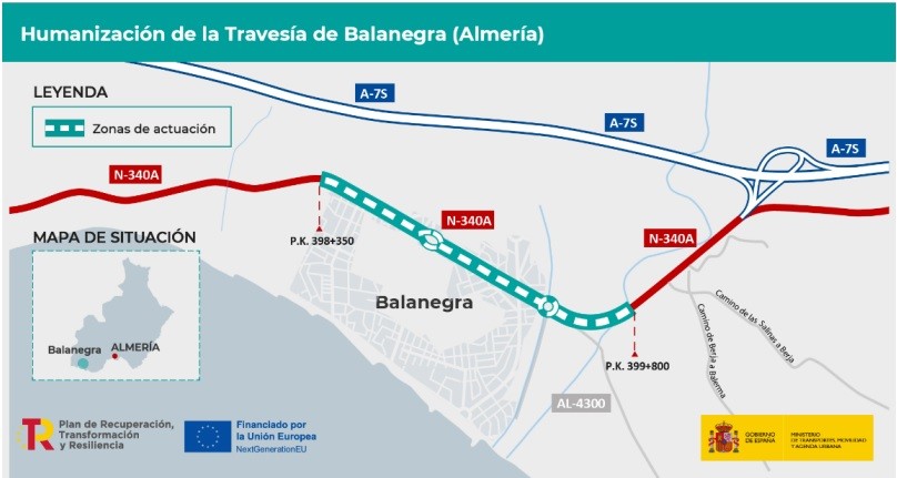El Ministerio somete a información pública el  proyecto de humanización de la travesía de  Balanegra