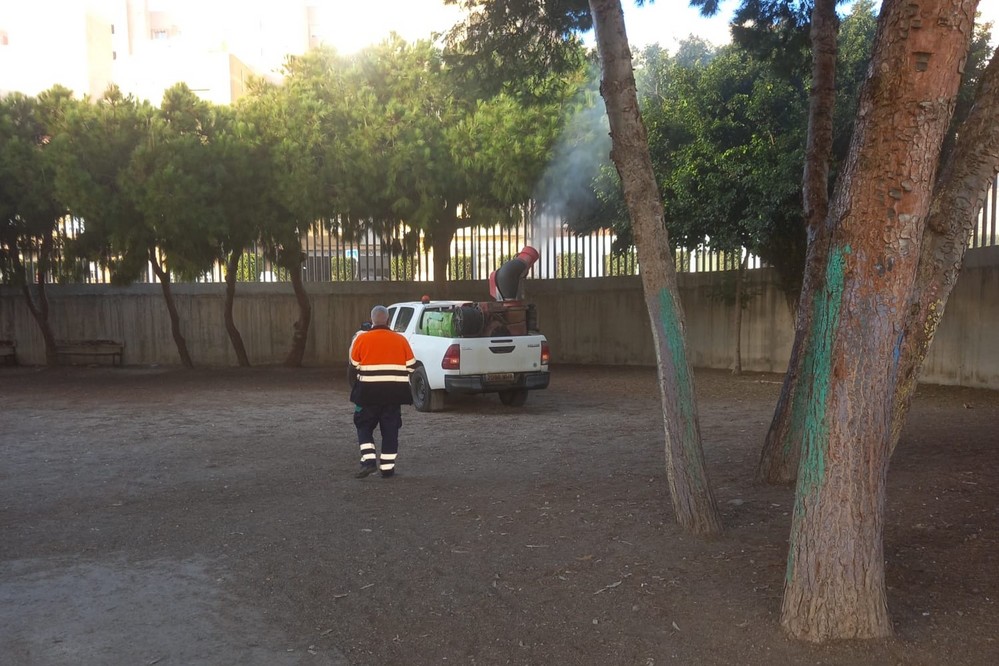 El Ayuntamiento de Adra previene a la oruga procesionaria con labores de fumigación en colegios y zonas urbanas