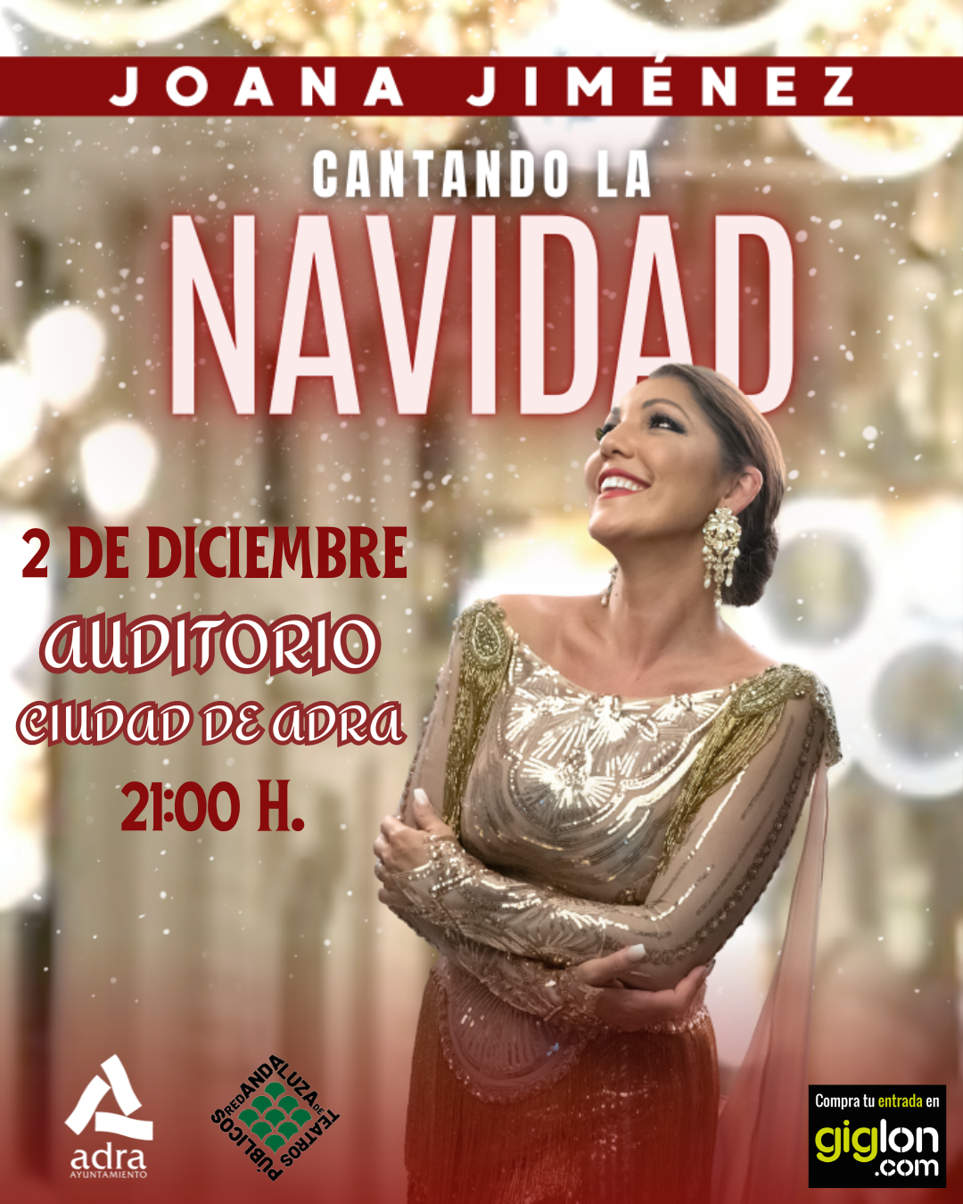 La cantante sevillana Joana Jiménez llega este sábado al Auditorio Ciudad de Adra con ‘Cantando la Navidad’