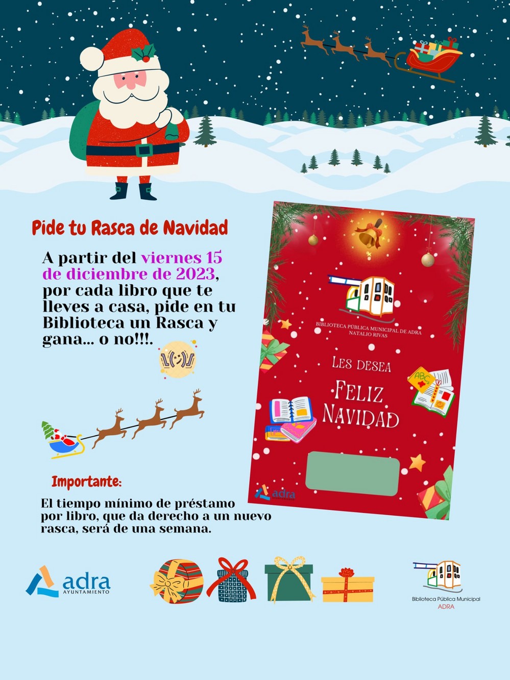 La Biblioteca Municipal de Adra ofrece un ‘rasca y gana’ por cada préstamo de libros que se realice en Navidad