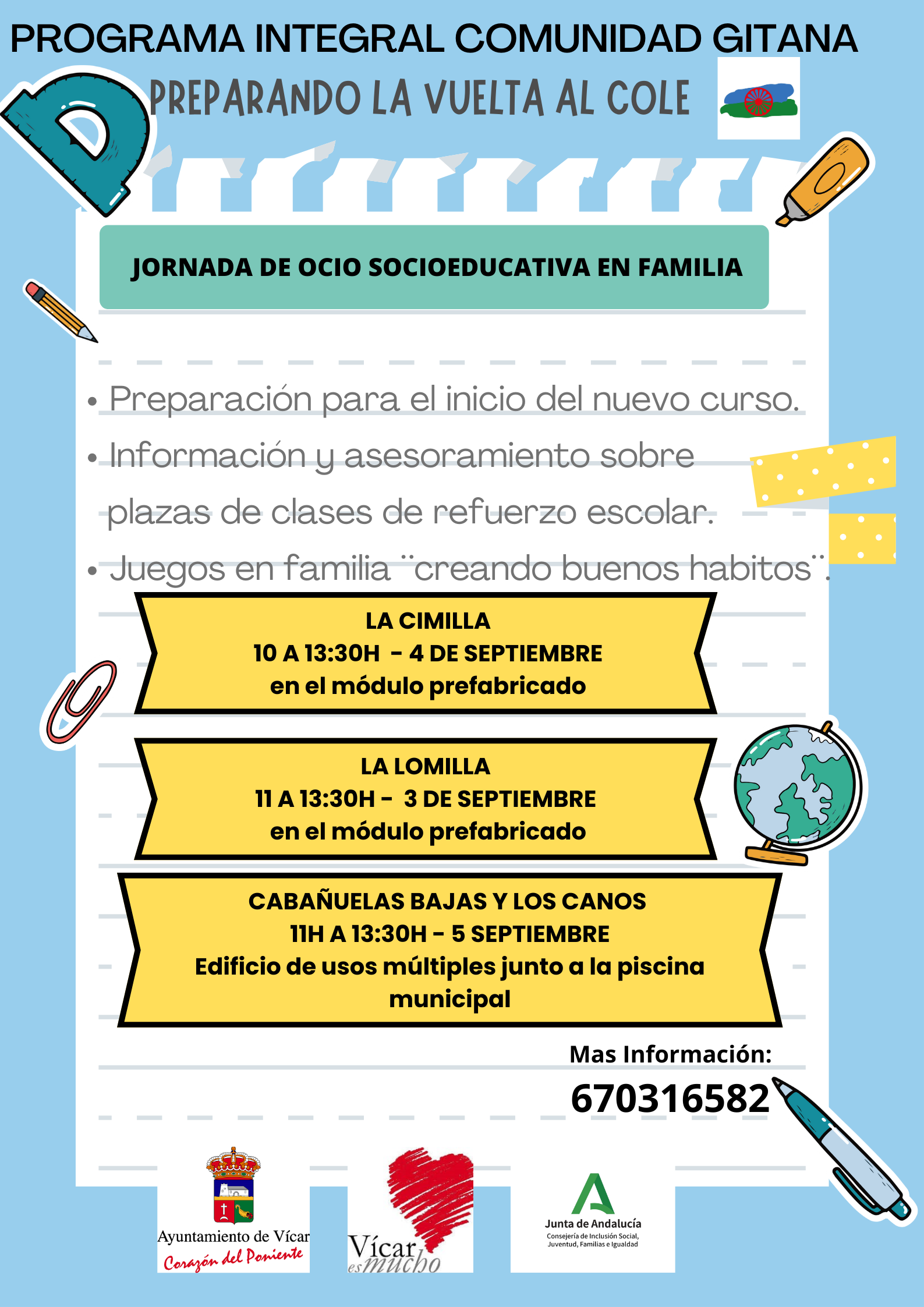 El Programa de Atención Integral con Comunidad Gitana en Vícar se prepara para la vuelta al cole